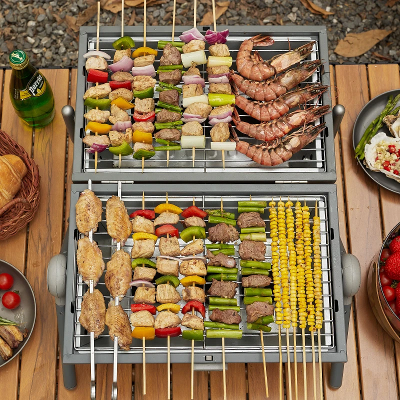Picnic Camping Grill Double Side Barbecue Oven Charcoal BBQ Grills Portable Barrel Grill