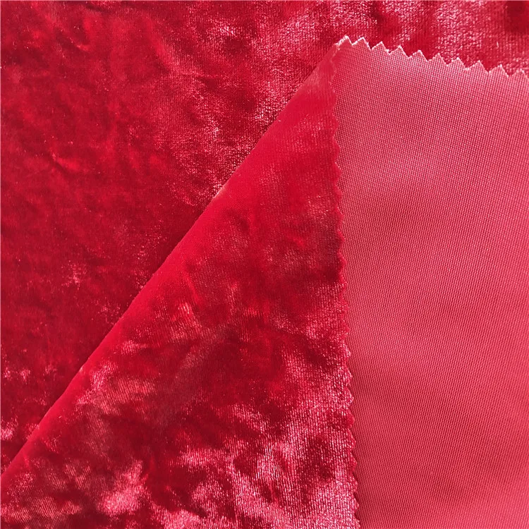 KS polyester spandex knitted warp 4 way stretch crushed ice velvet dress fabric with for clothing