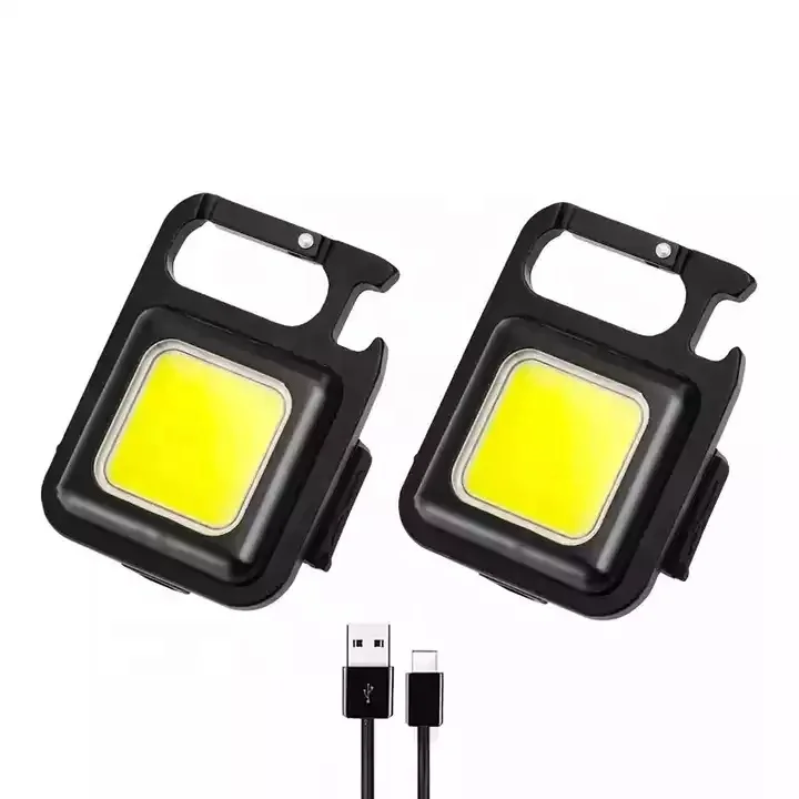 Multifunctional 300Mah 500LM Outdoor Portable USB Chargeable COB Work Light Camping Inspection Light Mini Keychain Flashlight
