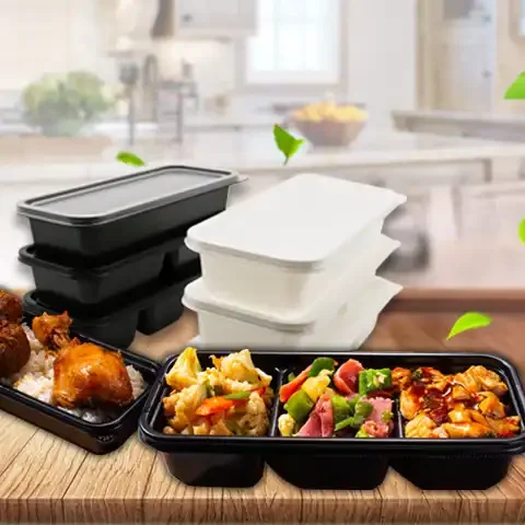 airline black white cpet plastic tray meal prep container