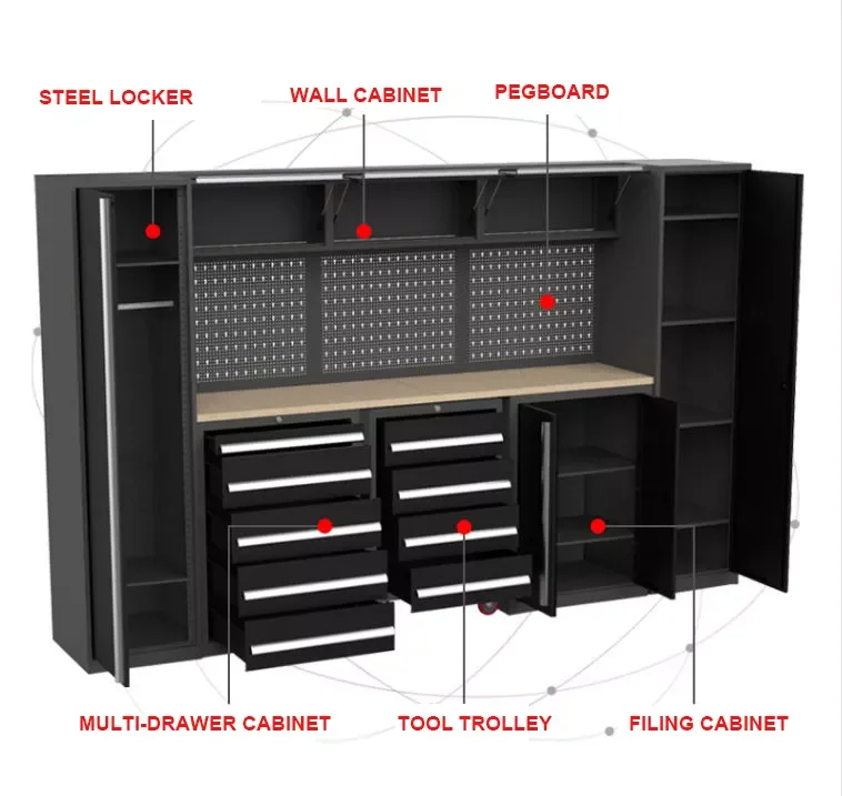JZD factory heavy duty Steel tools cabinet modular Garage storage Workbench For Workshop workplace tool cabinet