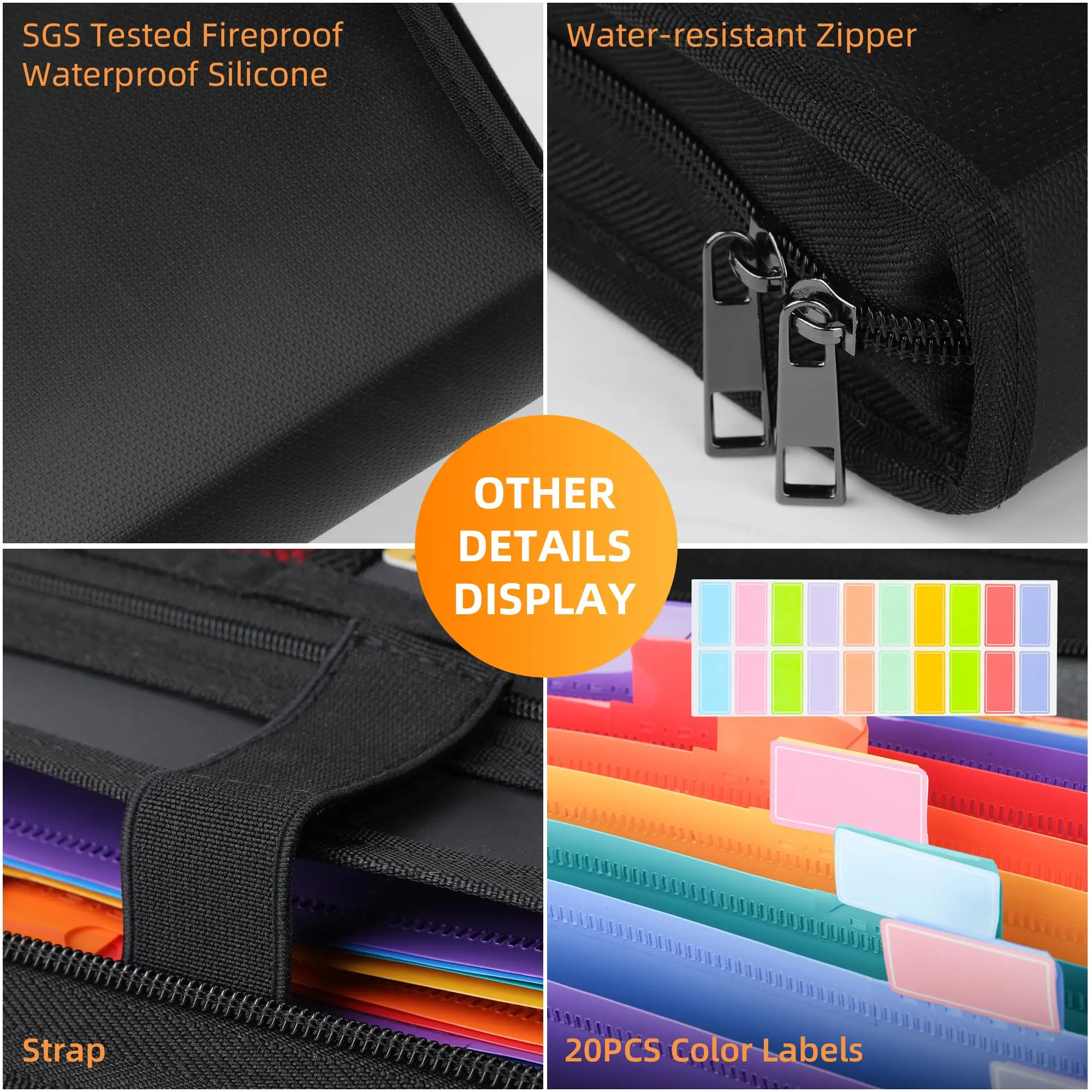 Accordion File Organizer Fireproof File Folder with Zipper and Tabs 12 Pockets Expandable File Folder