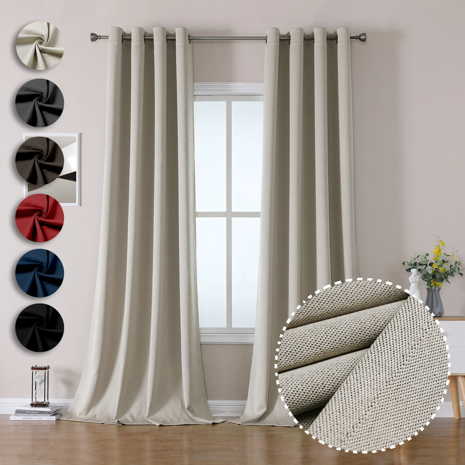 Wholesale Outdoor Window Panel OWENIE Burlap Ready Made Cream Tan Total Blackout Grommet Window Curtain for the Living Room