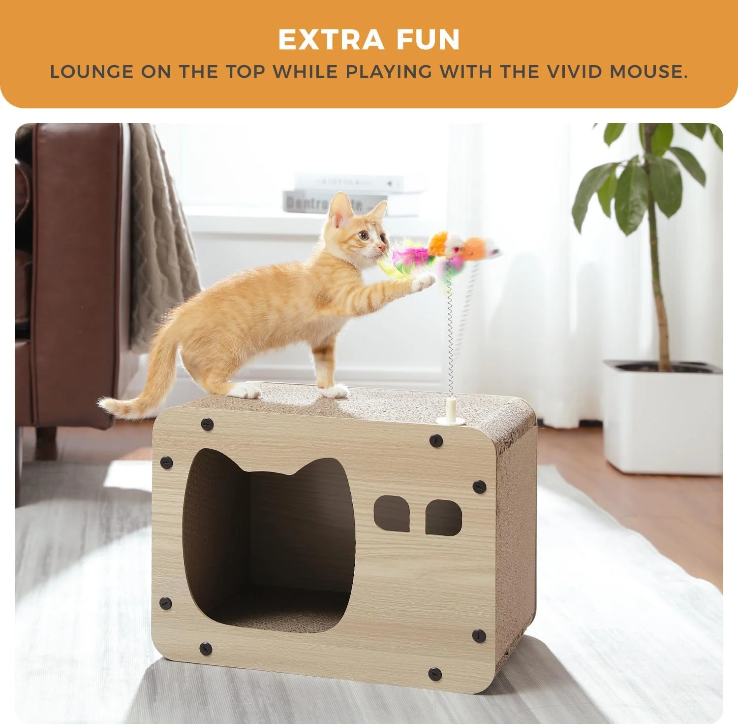 MOWE LOVE Cat Scratcher Board картонная гофрированная 2 в 1 универсальная Когтеточка с пружинной игрушкой-мышкой для домашних кошек