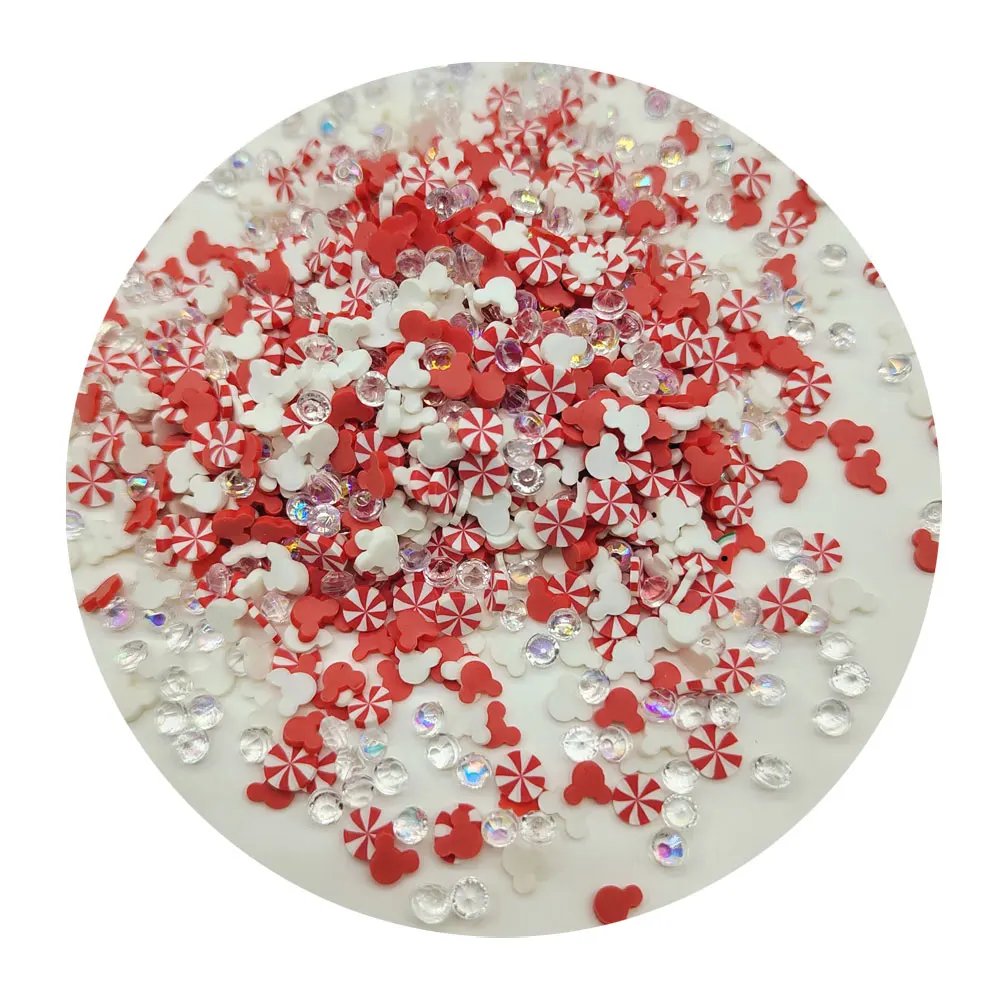 5mm Mouse Head With Crystal Diamond  Polymer Clay Slices Mixed Mints Candy Sprinkle Pearls Slime Crafts Filling