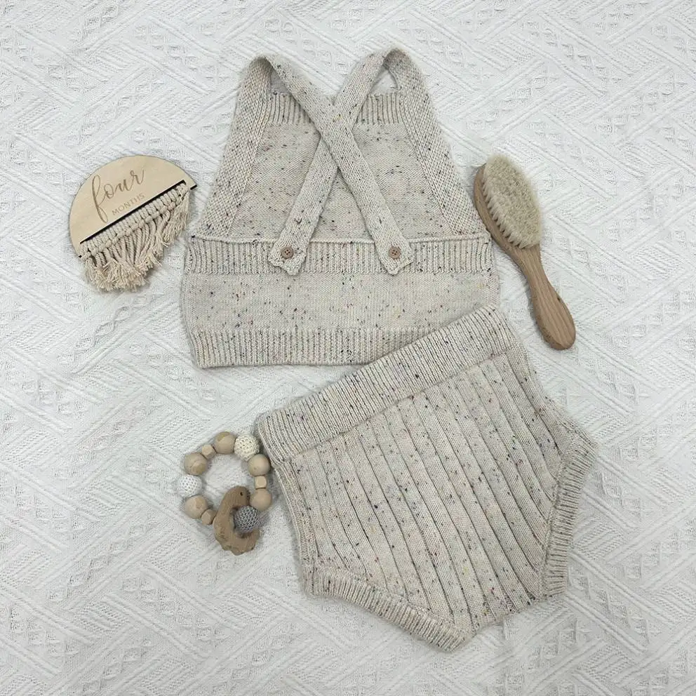 Backless new born 2 piece girls knit outfit babies baby crochet rompers sweater