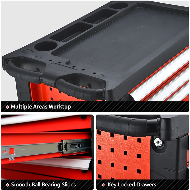 European Market Hot Sale 6 drawers tool cabinet professional box with rubber wheels For Garage Workshop