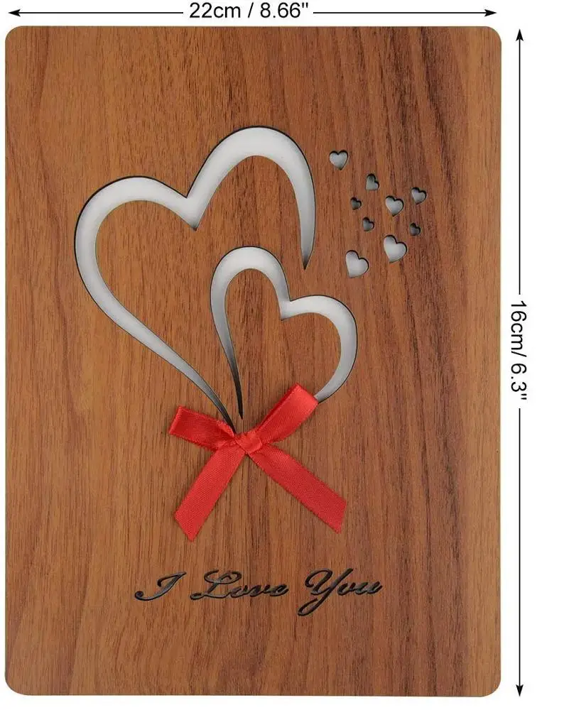 New Design Handmade Bamboo Wooden Unique Greeting Thank You Card For Valentines Day Birthday Anniversary Gift