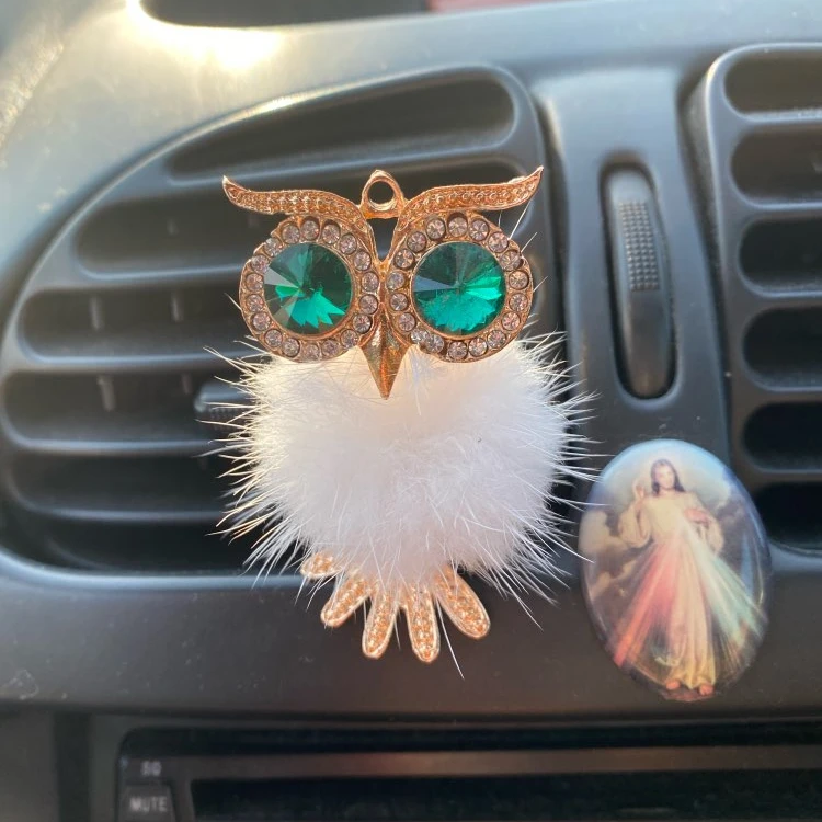 cute plush owl car vent perfume clip with diamond/decorative car perfume clip
