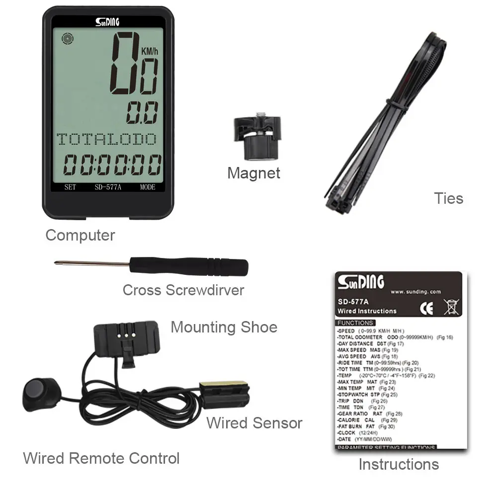 Sunding Bike Computer Wired Bicycle Computer Cycle Speedometer Cycling Odometer Bike Meter Accessories Speed Sensor Waterproof