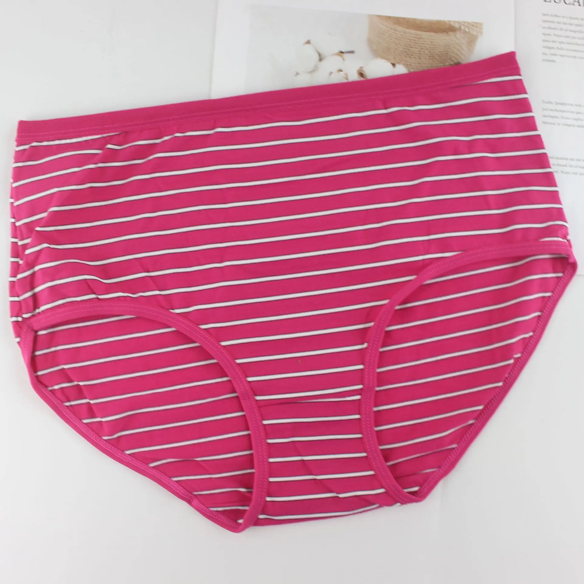 plus size striped lady polyester cotton mix fabric slip underwear for fat women