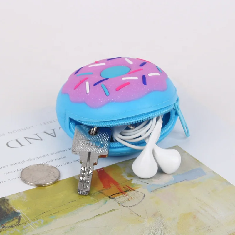 Novelty cute innovatve gift  jelly silicone donut shaped  zipper wallet  change pouch coin purse for kids girls children