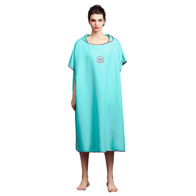 Hiturbo Instant dry absorbent microfiber suede beach surf cape Swimming towel plain hooded changing robe
