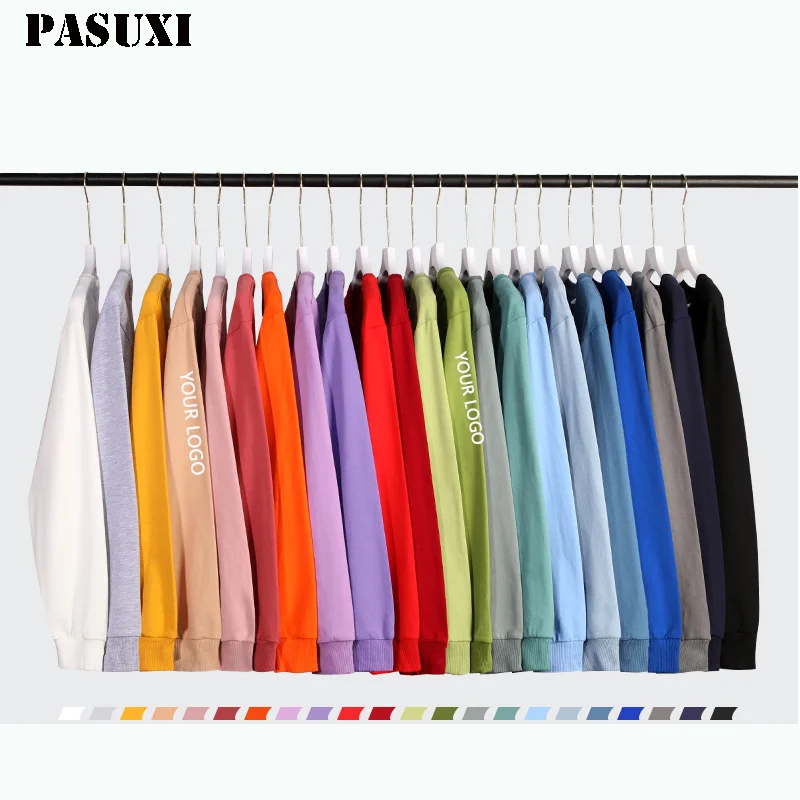 PASUXI OEM ODM Wholesale Plain High Quality Pullover Crewneck French Terry Street Style Men Sweatshirt Top Hoodies