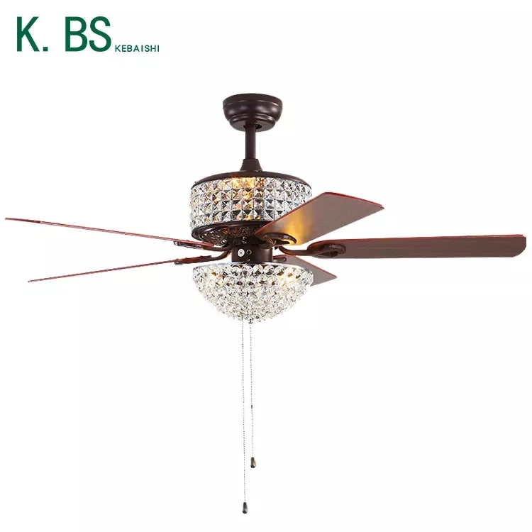 Hot Sale Remote Control 5 Blades Crystal Modern Bedroom Ceiling Chandelier With Fan