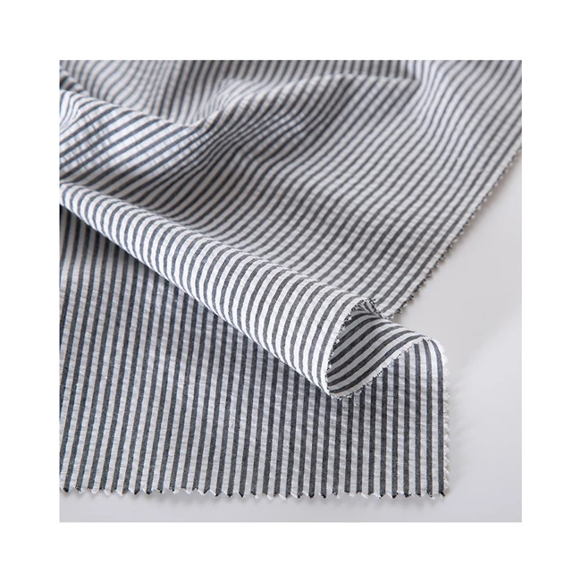 
Modern Design Grey and White Striped fabric Cotton Seersucker Fabric 
