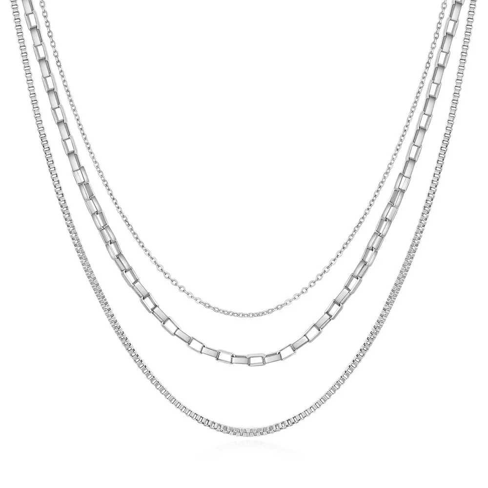 2024 Fashion 3 Layered Chain Necklace 18K Gold Plated Stainless Steel Waterproof Fine Neck Collar Chain Necklace for woman