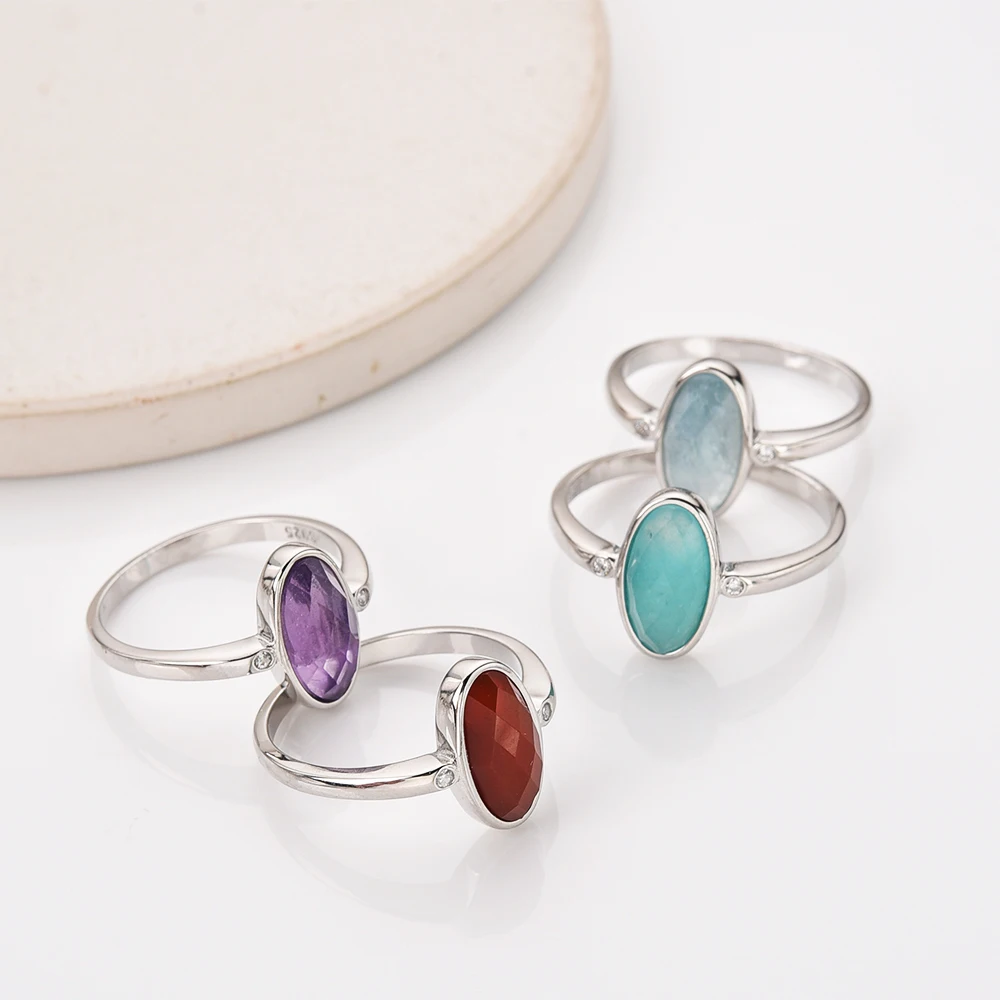 925 sterling silver oval cut women hypoallergenic gemstone ring wholesale price sterling silver vintage rings