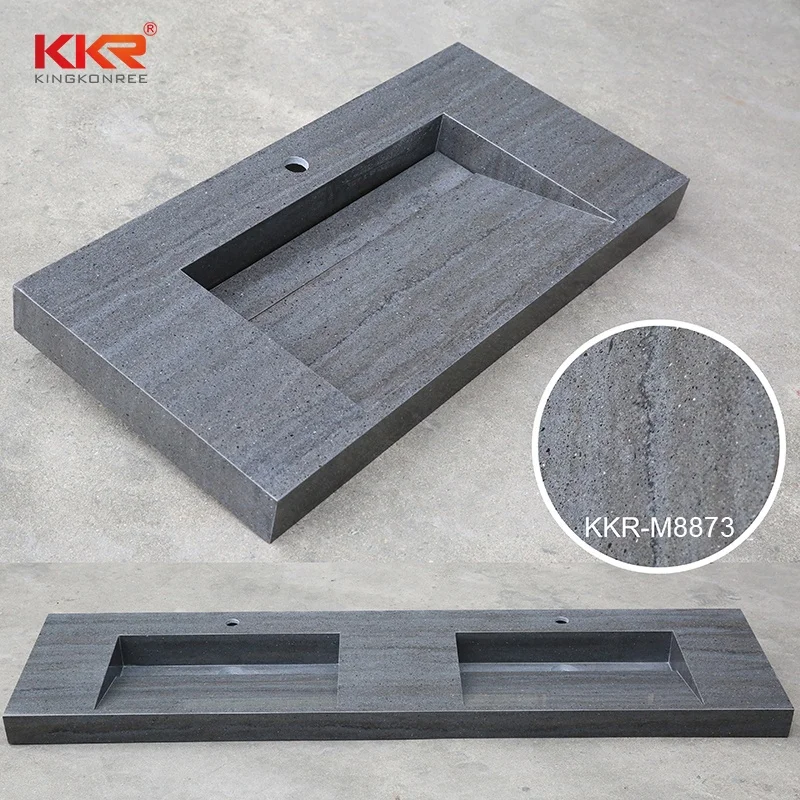 KKR High-end Solid Surface Custom Size Bathroom Vanity Grey Marble Wall-hung Wash Basin Sink