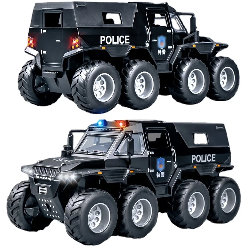 High quality Diecast model car Off-road Vehicle big size Alloy 8WD Off-road Model Car Toy With Light Sound police metal car toys