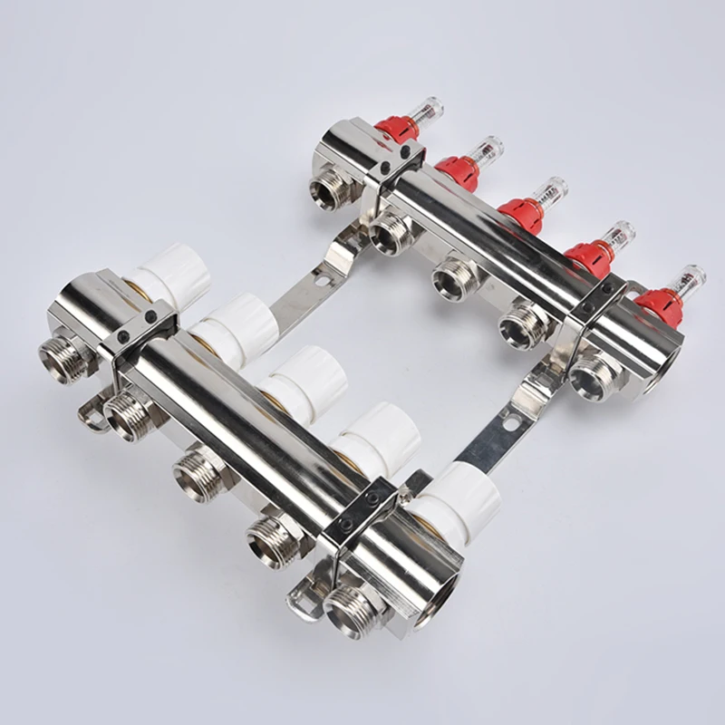 H2002 2 - 12 Ways Brass Collectors Brass Manifold With Flow Meter For Floor Heating