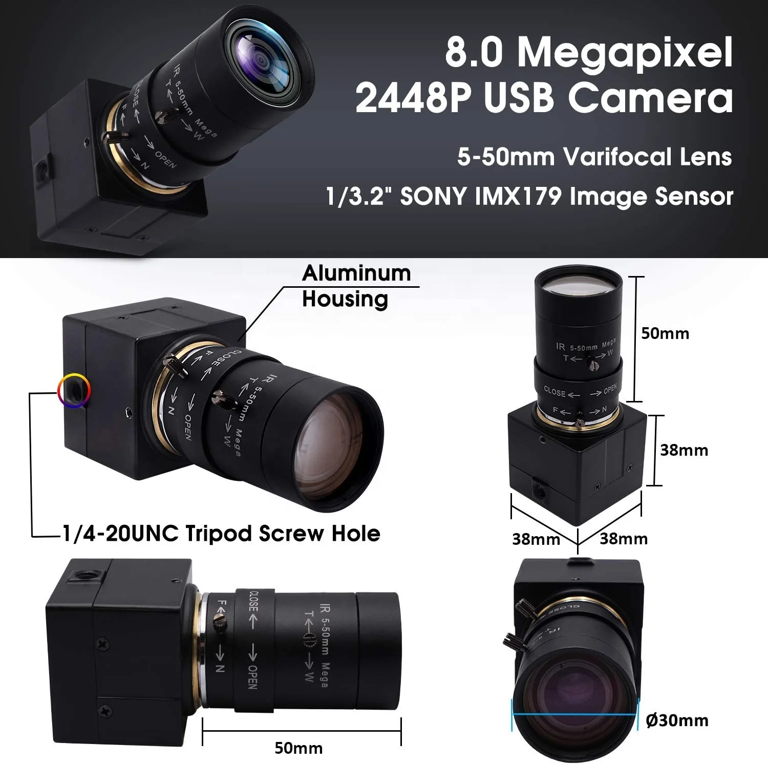 Высокое разрешение 8MP 3264X2448 usb-камера с CS 5-50 мм varifocla объектив для HD камера видео наблюдения системы безопасности