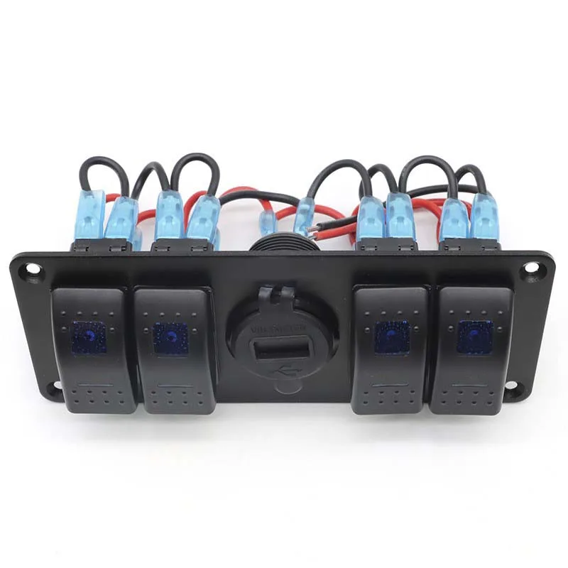 Aluminum Black 4 Gang 12V Switch Panel Marine Boat Car RV Truck Switch Panels USB Digital Voltmeter