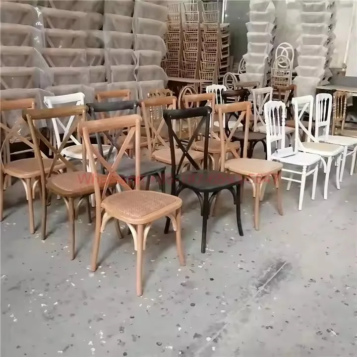 Wholesale Stackable Provincial French Antique Classic Vintage Oak Wood X Cross Back Chair Commercial Indoors Outdoor Banquet