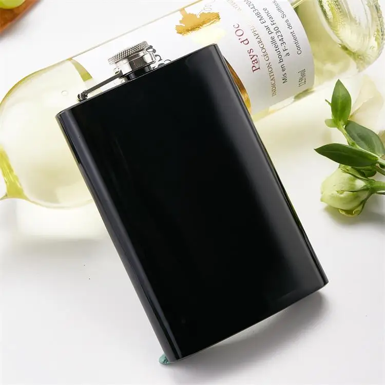 Wholesale Good Price Personalised Black Color Powder Coated Stainless Steel 10oz Hip Flask for Travel