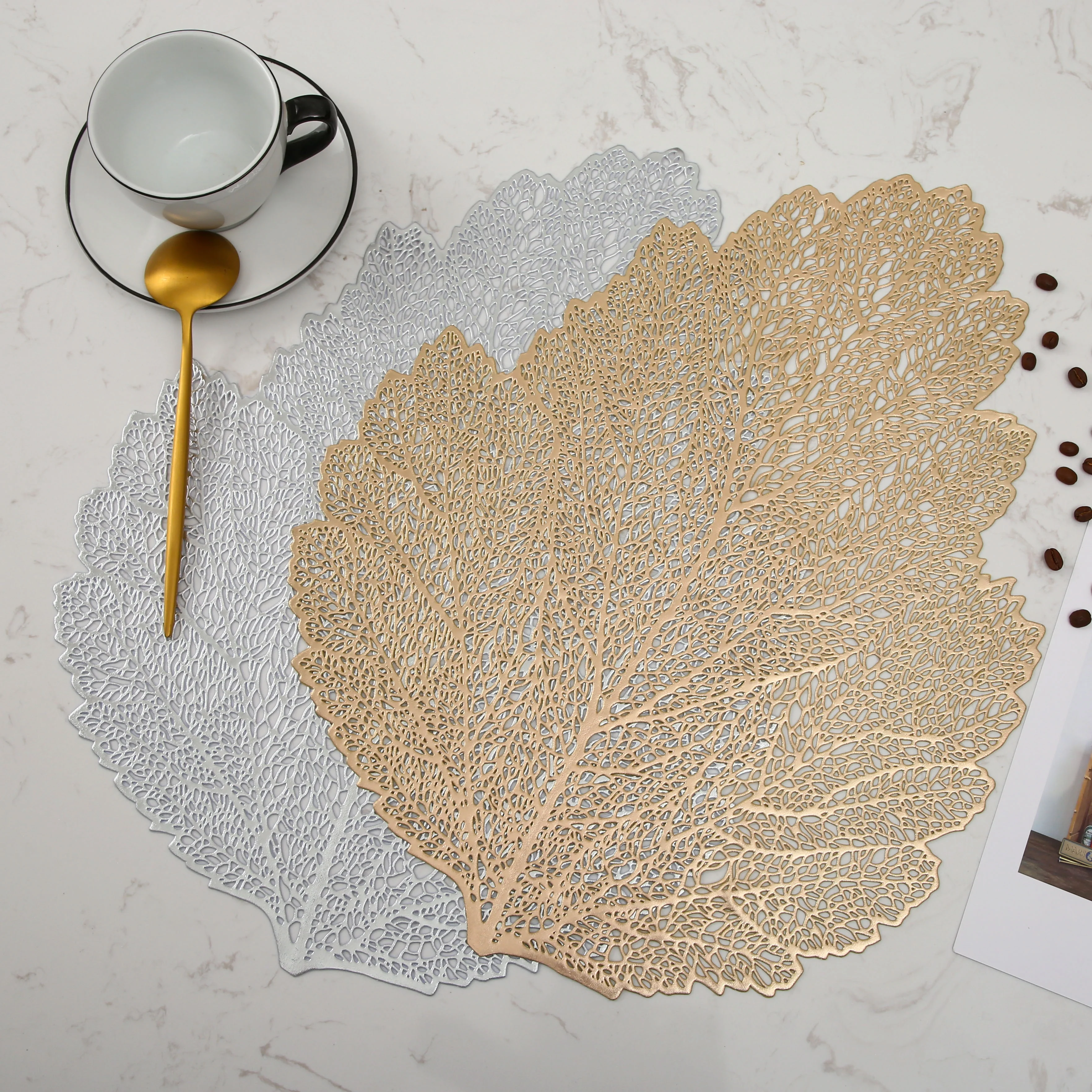IN STOCK Leaf PVC Placemat For Table Decoration Wedding Dinning