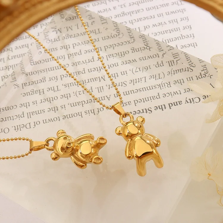 18K Gold Plated Cute Bear Necklace Stainless Steel Fashion Jewelry Necklaces