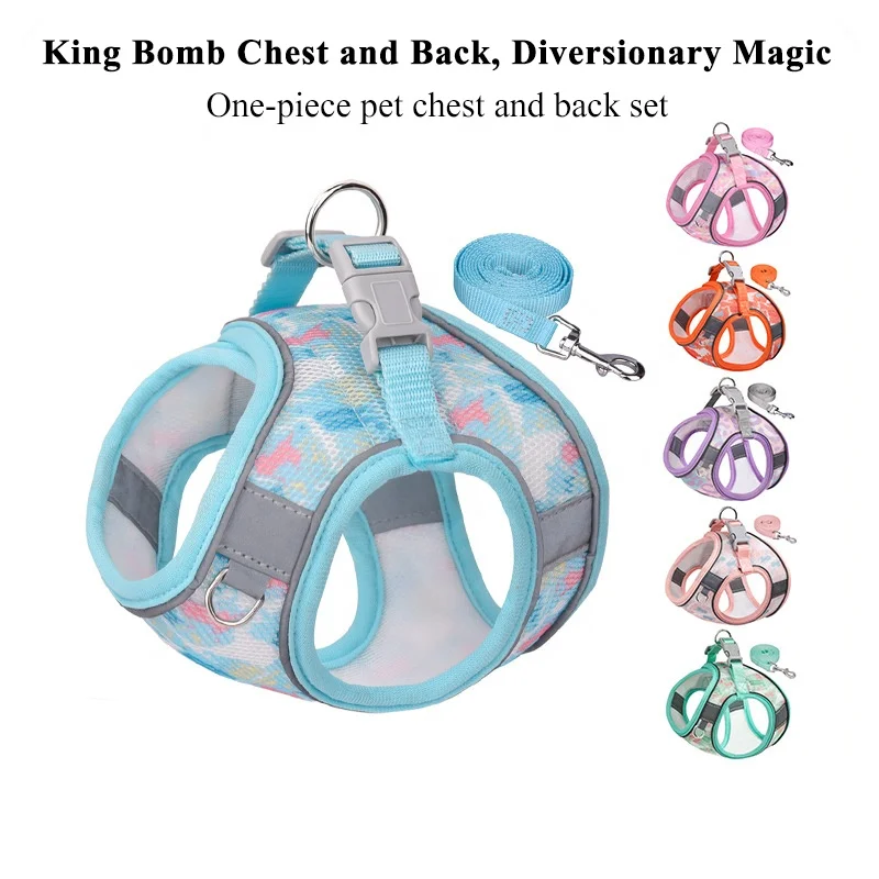 Leopard Print Breathable Mesh Cat Dog Harness and Leash Set Small Medium Pet Cat Harnesses