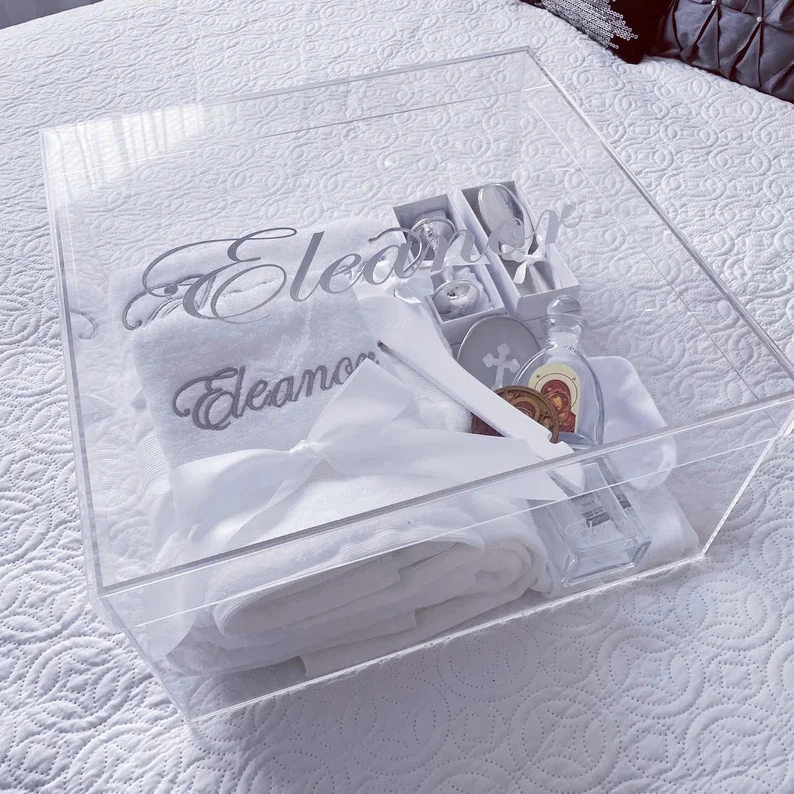 Deluxe Acrylic Transparent Wedding Card Box With Cover - Lucite Gift / Money Box