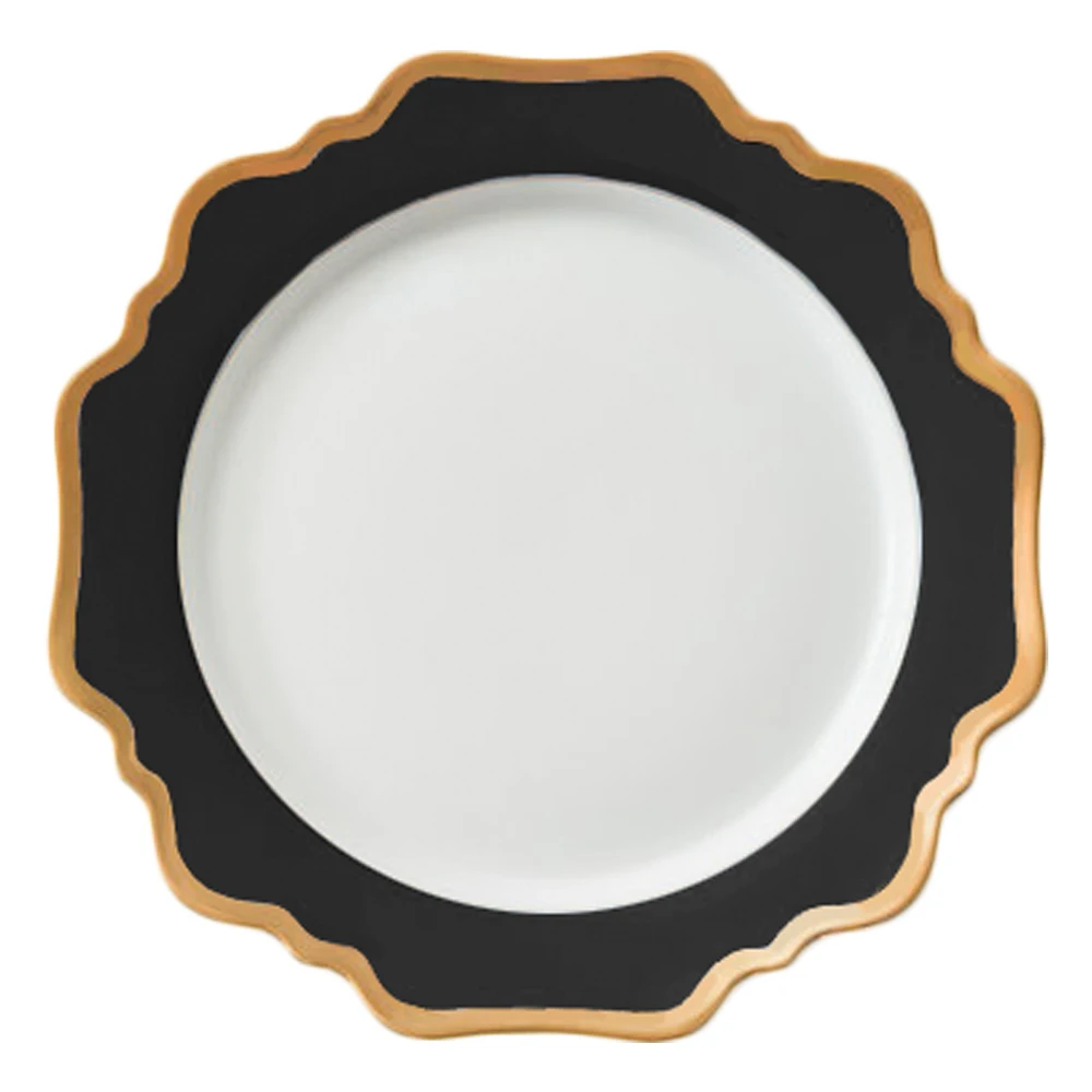 INT Tableware hot sale black with gold rim porcelain dinner sets luxury sunflower wedding dinner set