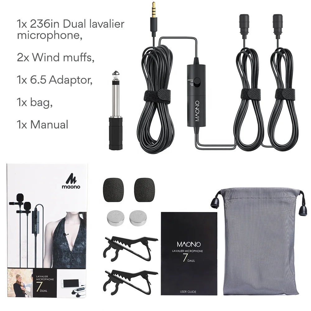 2021 Popular Electret Condenser Omnidirectional Multipurpose Dual Heads Lavalier Microphone