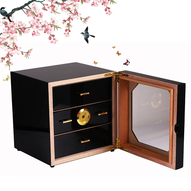 С 3 ящиками увлажнитель гигрометр стеклянный дисплей MDF кедр древесина большой шкаф хьюмидор
