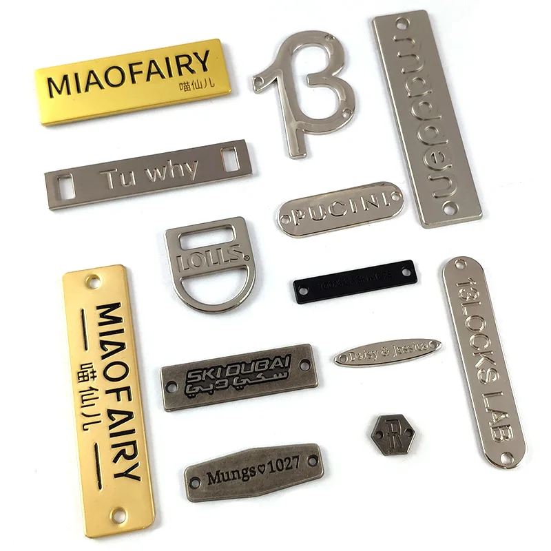 Customized fashion metal tag stainless steel brand logo metal bag label for clothing handbag