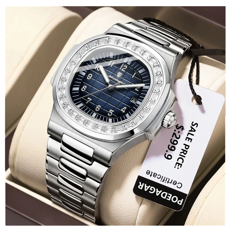 Watch for Men Luxury  Luminous Quartz watches POEDAGAR 925 stainless steel Hot Sale reloj