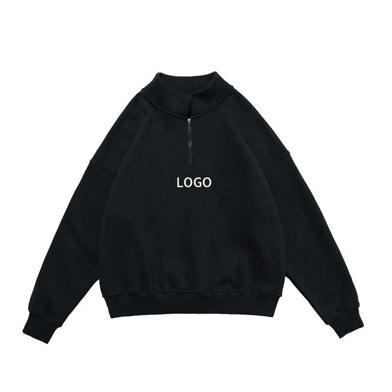 Autumn Winter Custom Logo Fashion Long Sleeve Top Oversized Half Zip Pullover Polo Sweatshirt Men