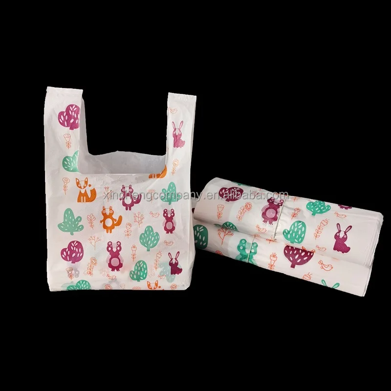 Supermarket Carry Bags Shopping Bags Cheap T-shirt Plastic Wholesale Plastic Customized Size Thickness Package Grocery Bags PLA