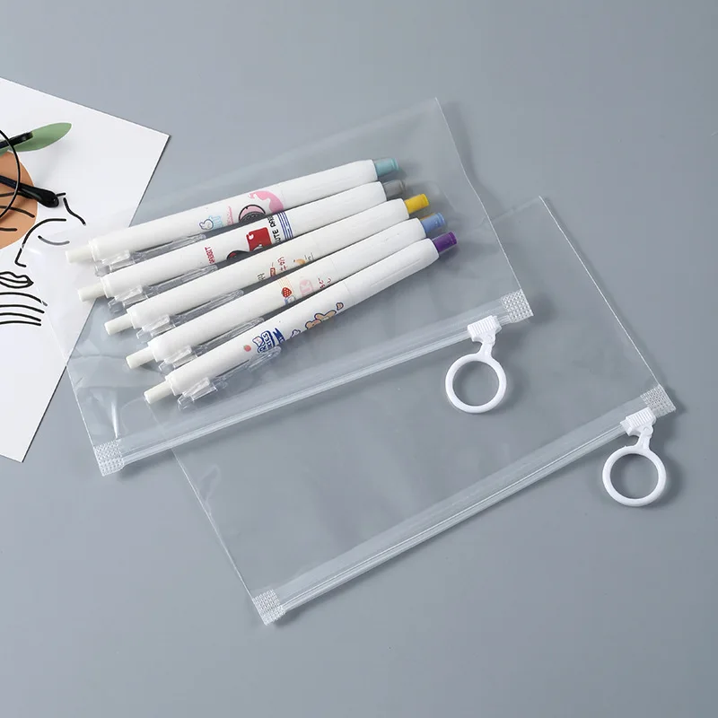 PPE Transparent waterproof pencil case student pencil pouch study Exam Pull ring can store stationery bag