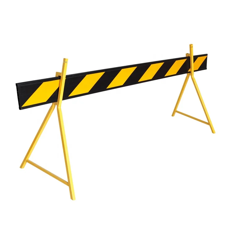 Australian Standard Traffic Barricade with Corrosion Free Yellow Powder Coated Legs  Yellow Black Striped Barrier Board