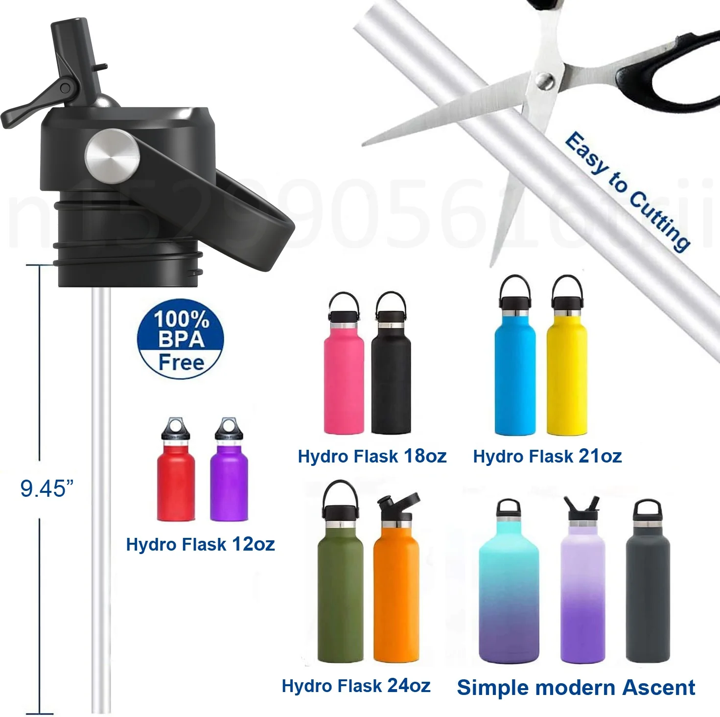 12oz 18oz 21oz 24oz Hydro Cover Vacuum Flask Standard Mouth straw lid ,PP Plastic narrow mouth bottle flip straw Lid