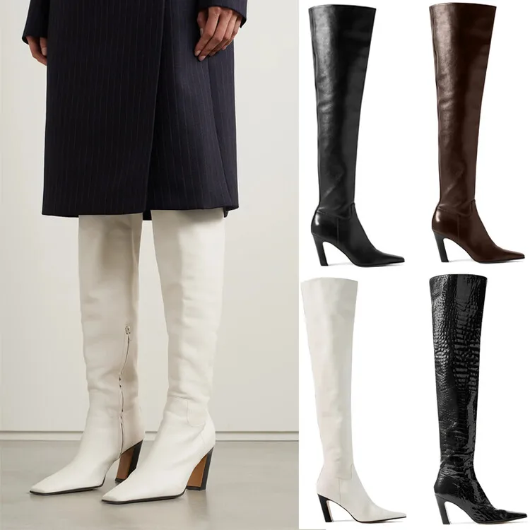 autumn winter sexy women real leather thigh high boots fashion party shoes elegant lady high heel over the knee boot big size 46