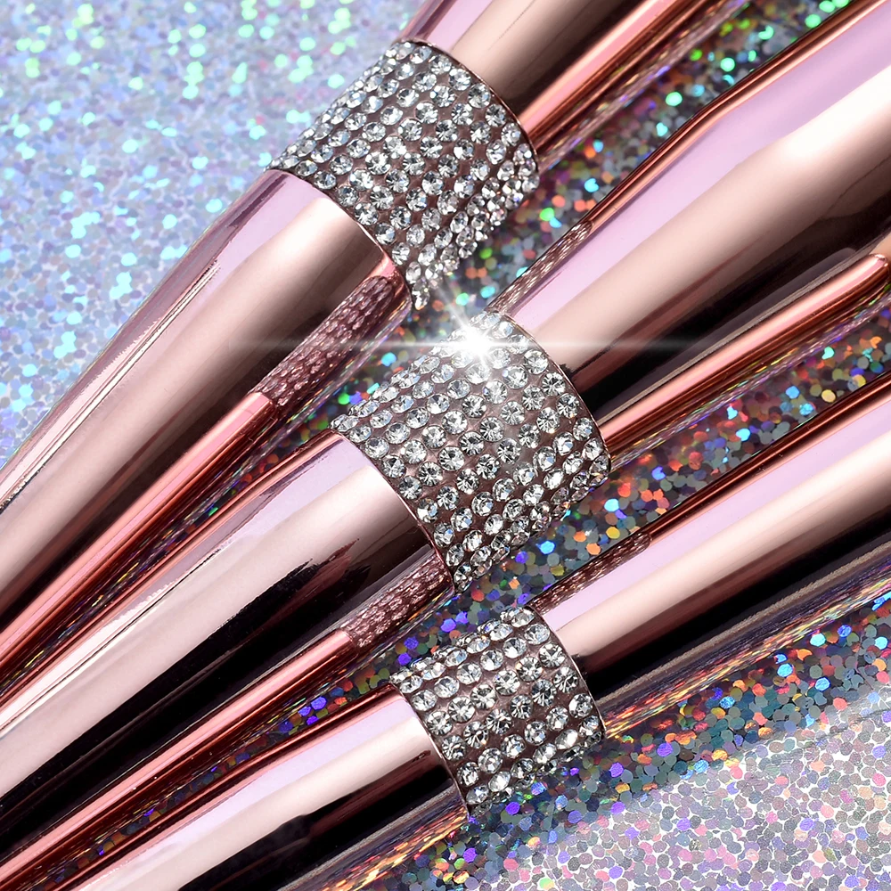 2022 Free Sample Rose Gold Makeup Brushes Crystal Handle Glitter Custom Logo Foundation Make Up Brushes Private label Brush Set