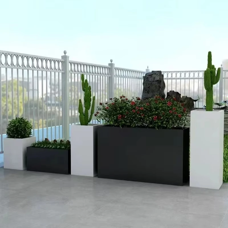 Garden supplies Outdoor large stainless steel metal flowerpots Plant containers Decorative rack boxes Custom flowerpots