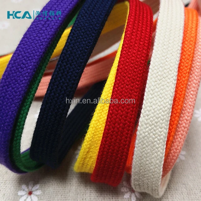 Wholesale 12mm Woven Braid Flat Cotton Polyester Draw Macrame Drawstring Cords Rope String For Hoodie Short