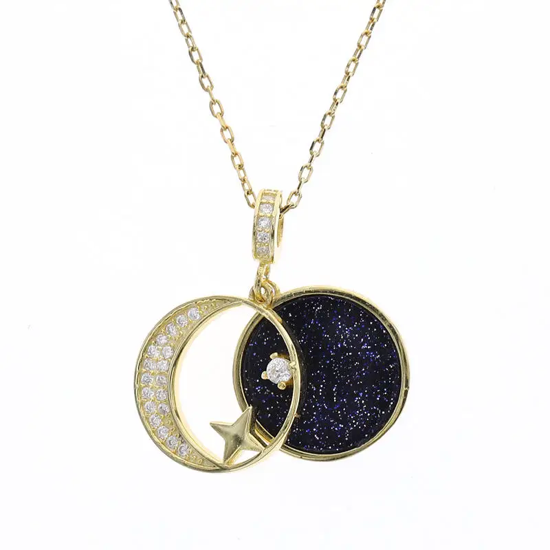 Nabest 925 Silver Unique Design Jewelry Starry Sky Pendant Necklace Gold Plated Moon Star Pave Cz Choker Clavicle Chain