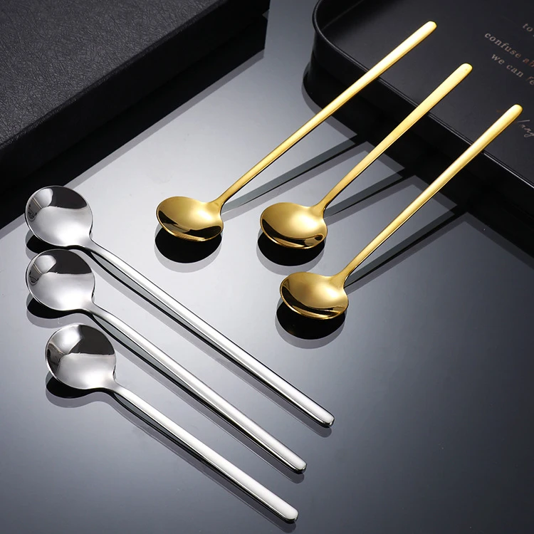 Elegant Gold Stainless Steel Long-Handled Ice Cream Spoon Coffee Spoon for Home Use and Gifts, Wholesale