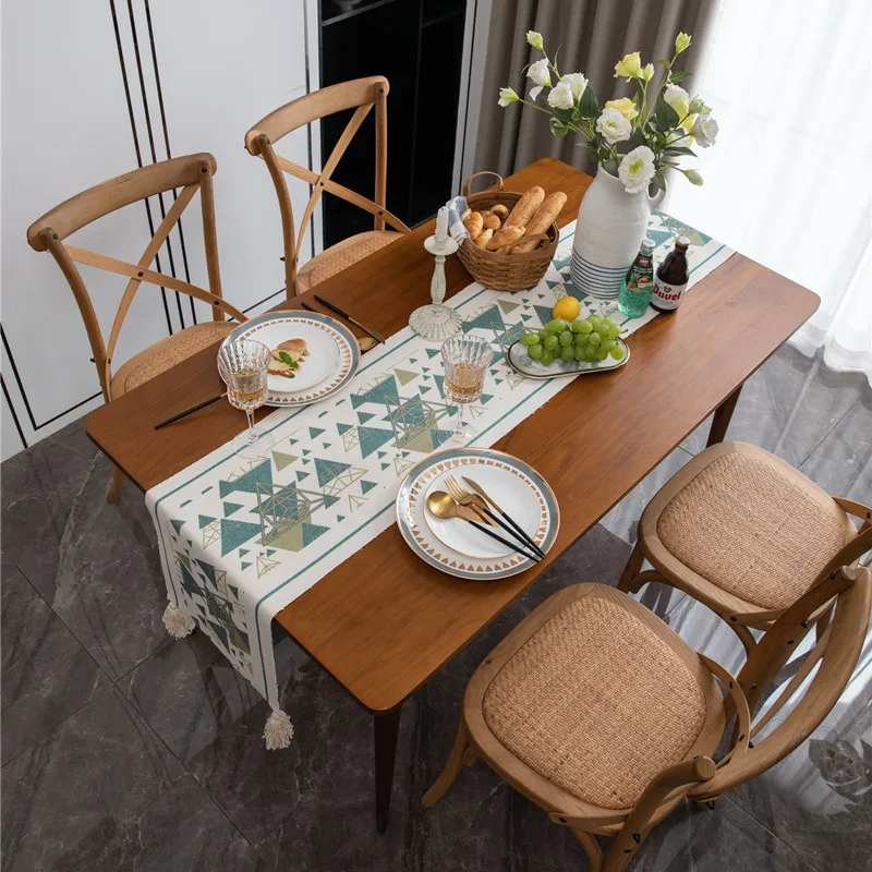 
Amazon colorful triangle geometric pop table runner cotton tassel bed tail flag drawer cover towel 